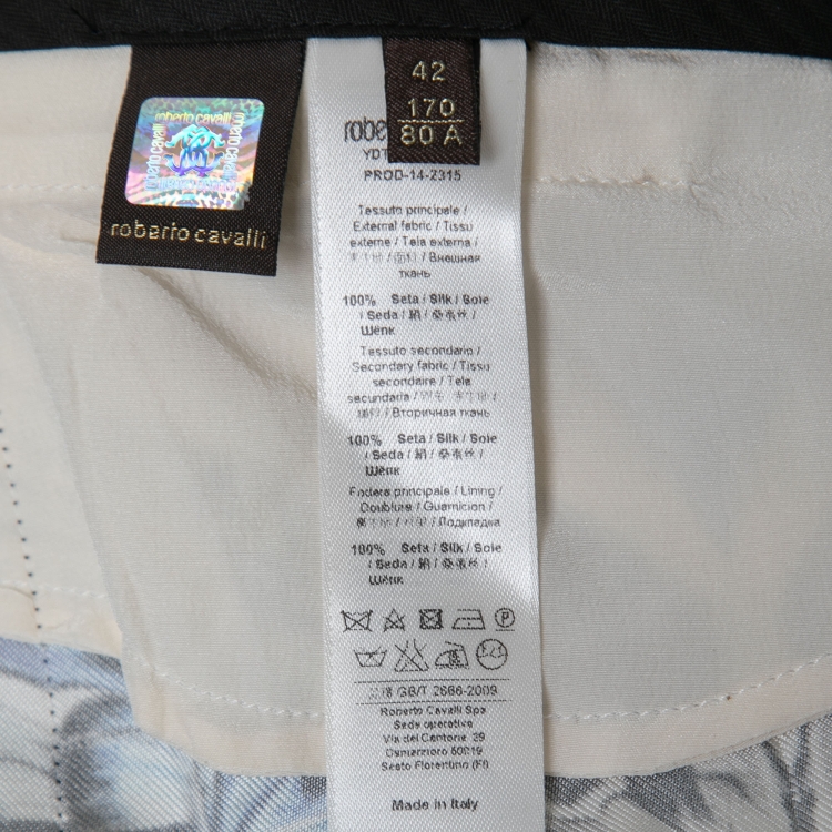Pre Owned Roberto Cavalli Blue Printed Silk Pants M