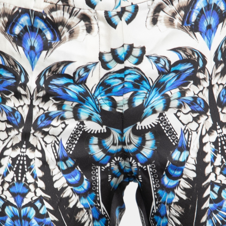 Pre Owned Roberto Cavalli Blue Printed Silk Pants M