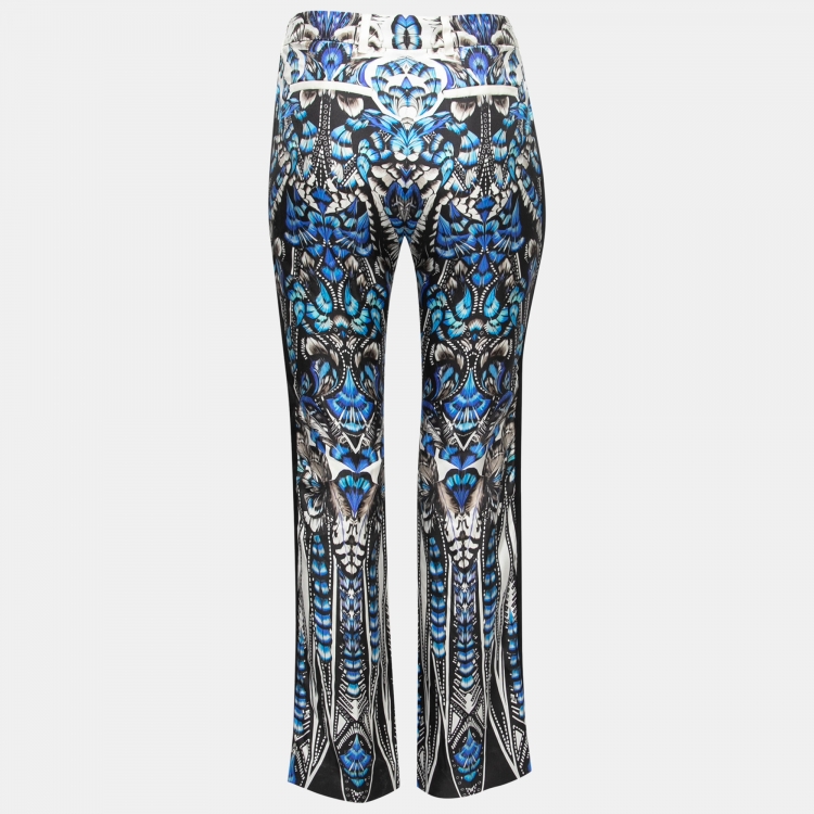 Pre Owned Roberto Cavalli Blue Printed Silk Pants M