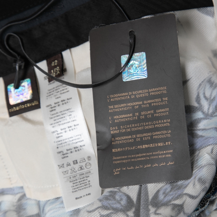 Pre Owned Roberto Cavalli Blue Printed Silk Pants M