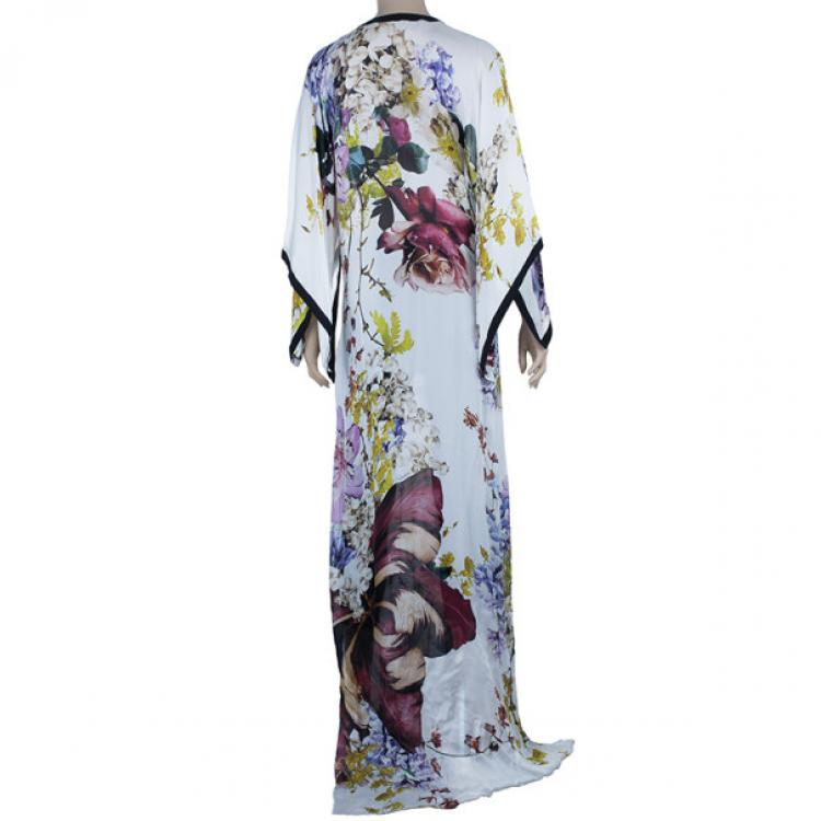 Pre Owned Roberto Cavalli Silk Flower Print Kaftan M