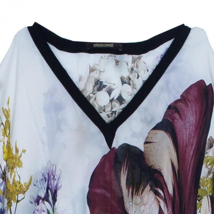 Pre Owned Roberto Cavalli Silk Flower Print Kaftan M