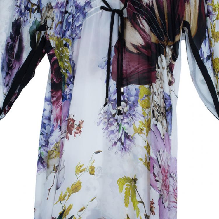 Pre Owned Roberto Cavalli Silk Flower Print Kaftan M
