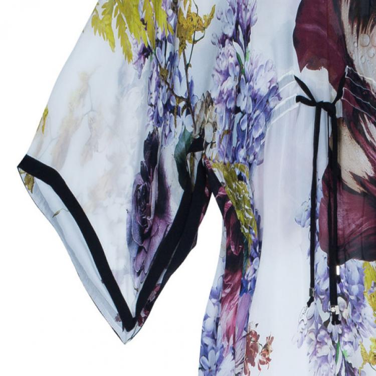 Pre Owned Roberto Cavalli Silk Flower Print Kaftan M
