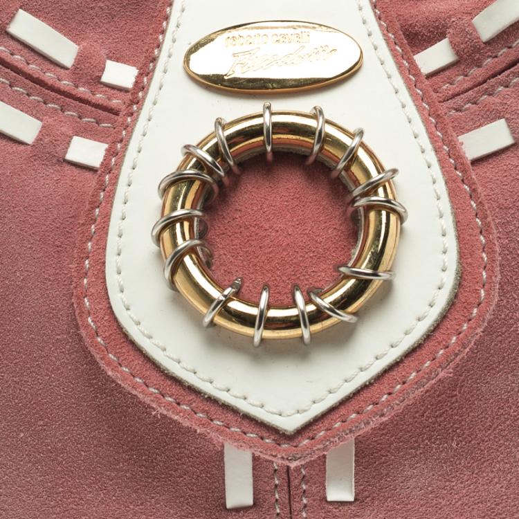 Pre Owned Roberto Cavalli Pink/White Suede Freedom Hobo