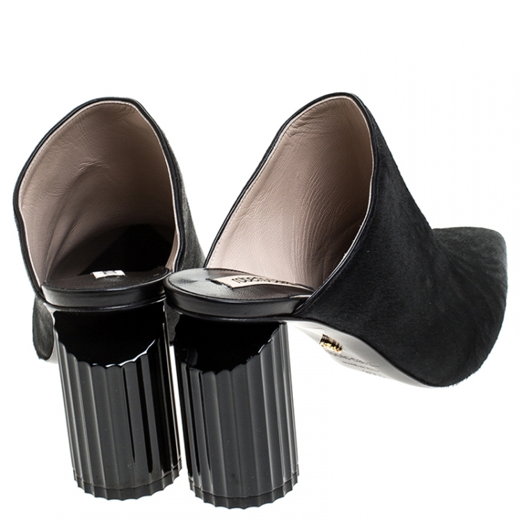 Pre Owned Roberto Cavalli Black Pony Hair Pointed Toe Mules Size 37.5