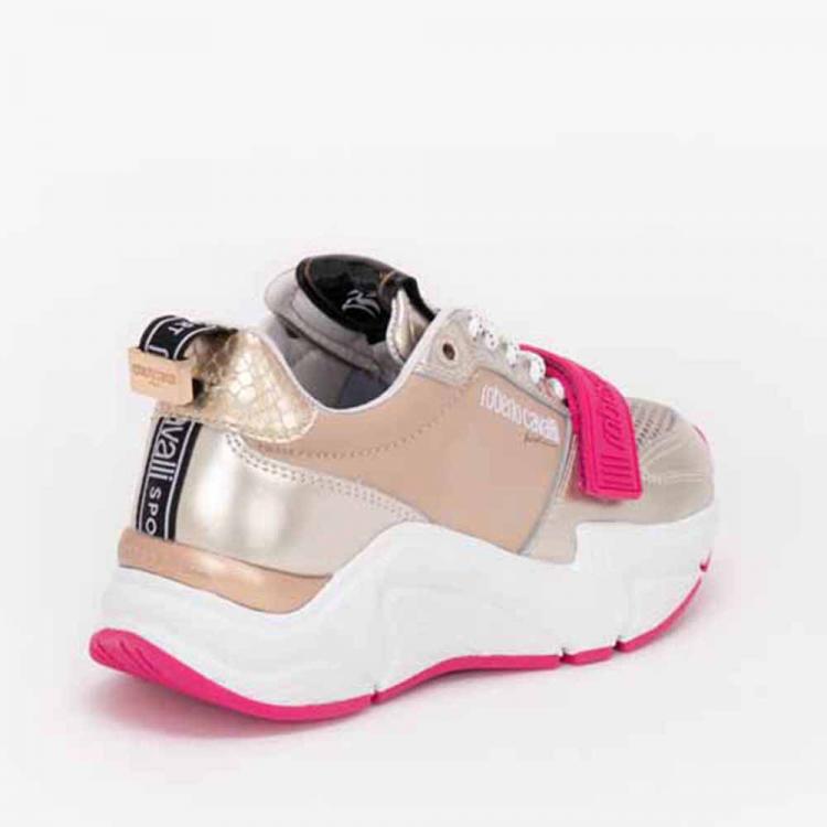 Pre Owned Roberto Cavalli Gold Leather/Textile Hanson Mix Sneakers Size EU 37