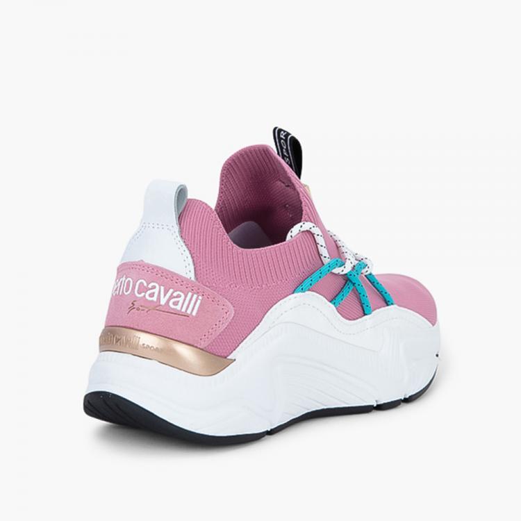 Pre Owned Roberto Cavalli Pink Textile Harison Knitted Sneakers Size EU 37