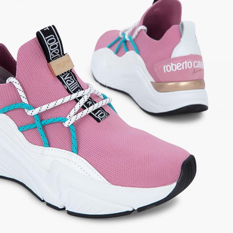 Pre Owned Roberto Cavalli Pink Textile Harison Knitted Sneakers Size EU 37