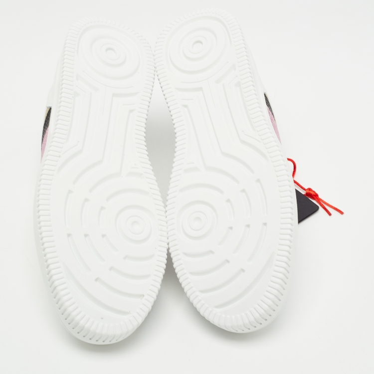 Pre Owned Roberto Cavalli White Glitter and Leather Python Embossed Panelled Low Top Sneakers Size 40