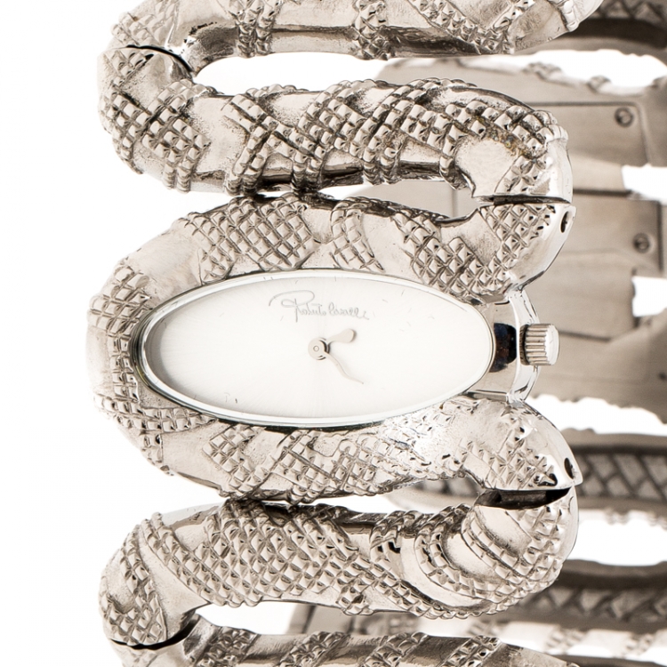 Pre Owned Roberto Cavalli Silver Stainless Steel Cleopatra R7253195515 Women's Wristwatch 40 mm