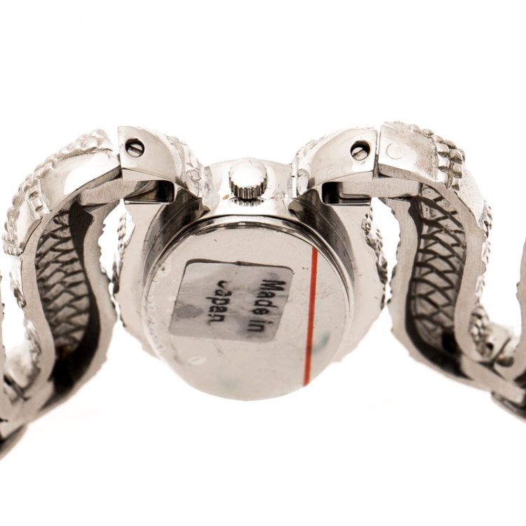 Pre Owned Roberto Cavalli Silver Stainless Steel Cleopatra R7253195515 Women's Wristwatch 40 mm