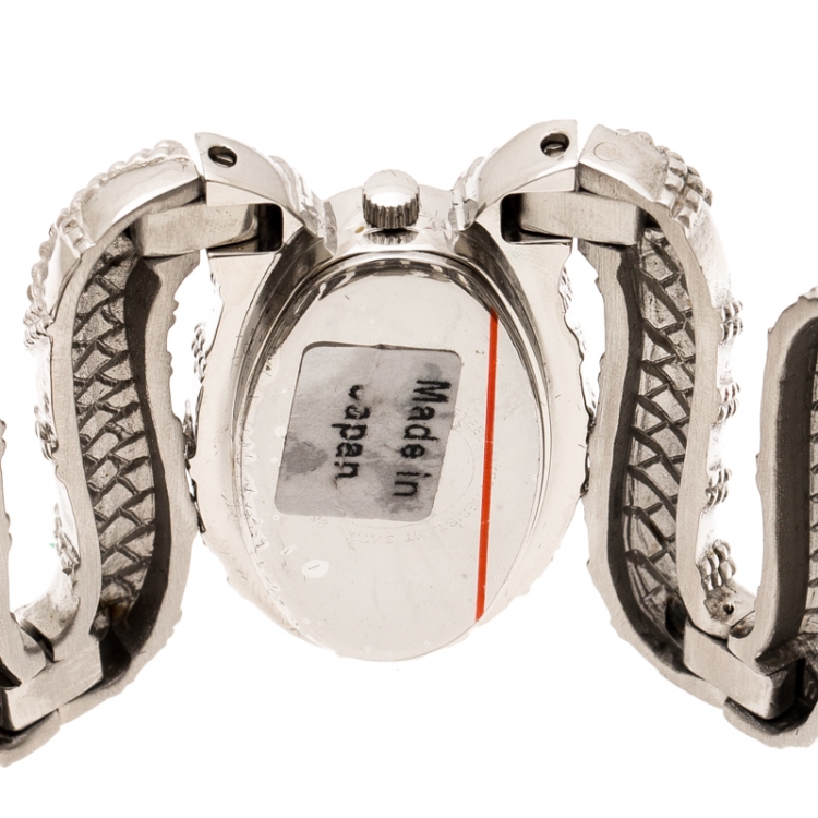Pre Owned Roberto Cavalli Silver Stainless Steel Cleopatra R7253195515 Women's Wristwatch 40 mm