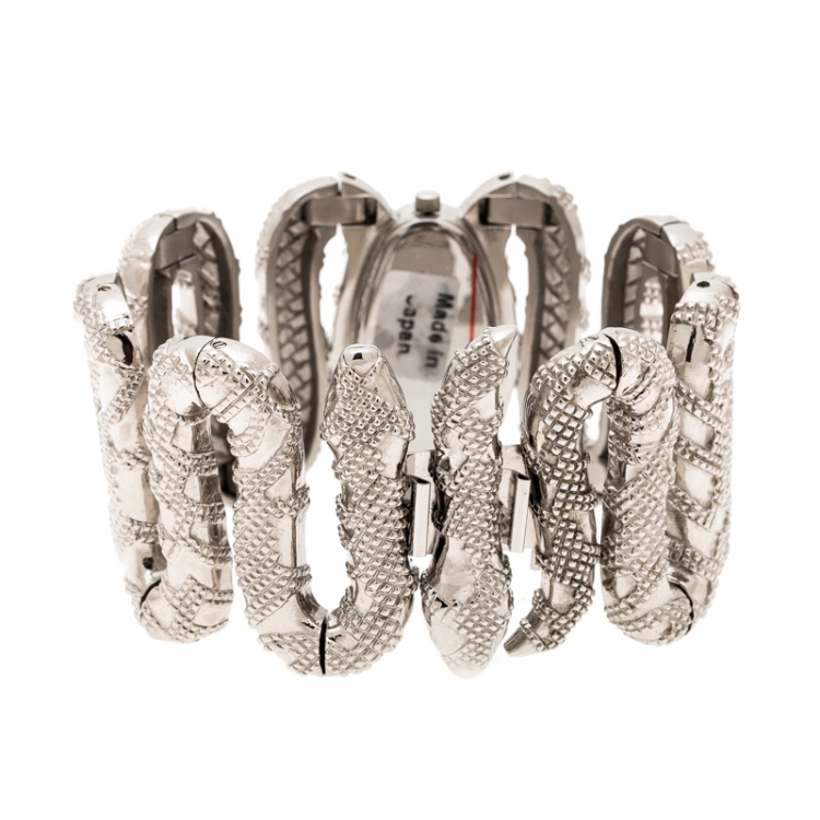 Pre Owned Roberto Cavalli Silver Stainless Steel Cleopatra R7253195515 Women's Wristwatch 40 mm