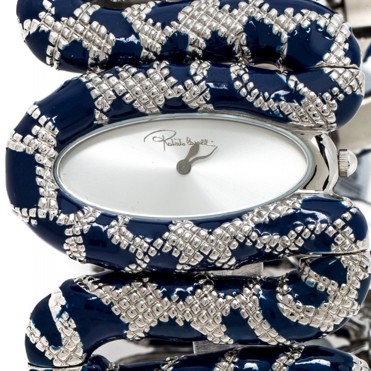 Pre Owned Roberto Cavalli Silver Stainless Steel Cleopatra R7253195635 Women's Wristwatch 40 mm