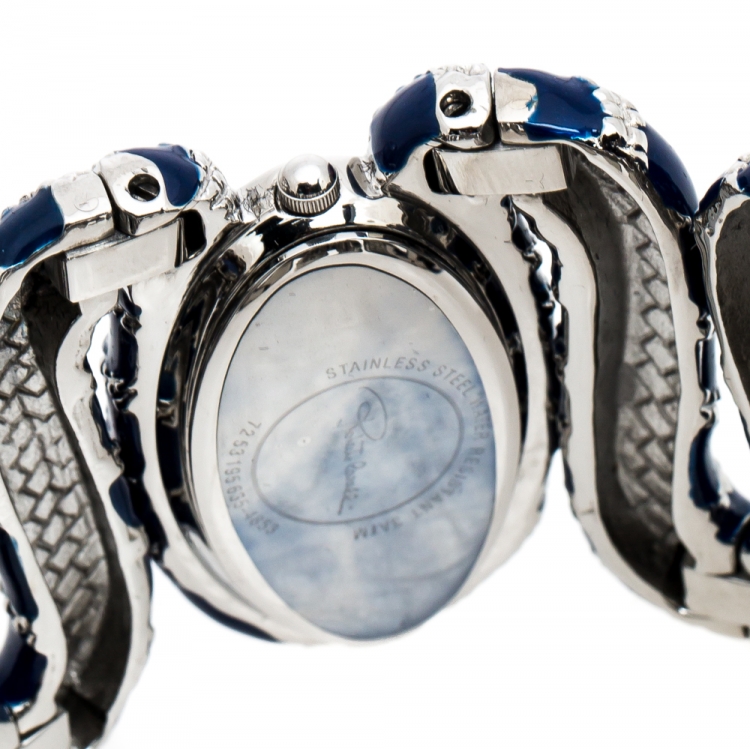 Pre Owned Roberto Cavalli Silver Stainless Steel Cleopatra R7253195635 Women's Wristwatch 40 mm