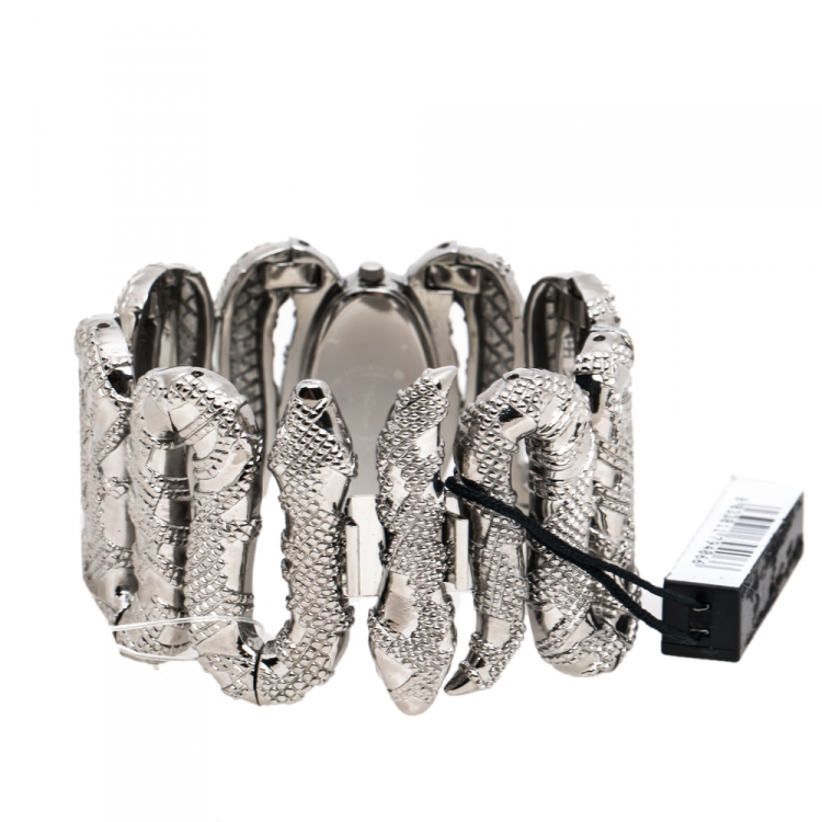 Pre Owned Roberto Cavalli Silver Stainless Steel Cleopatra R7253195515 Women's Wristwatch 40 mm