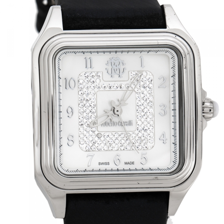 Pre Owned Roberto Cavalli White MOP Stainless Steel Venom Women's Wristwatch 33 mm