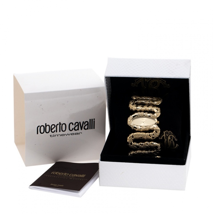 Pre Owned Roberto Cavalli Yellow Gold Plated Stainless Steel Cleopatra R7253195517 Women's Wristwatch 40 mm