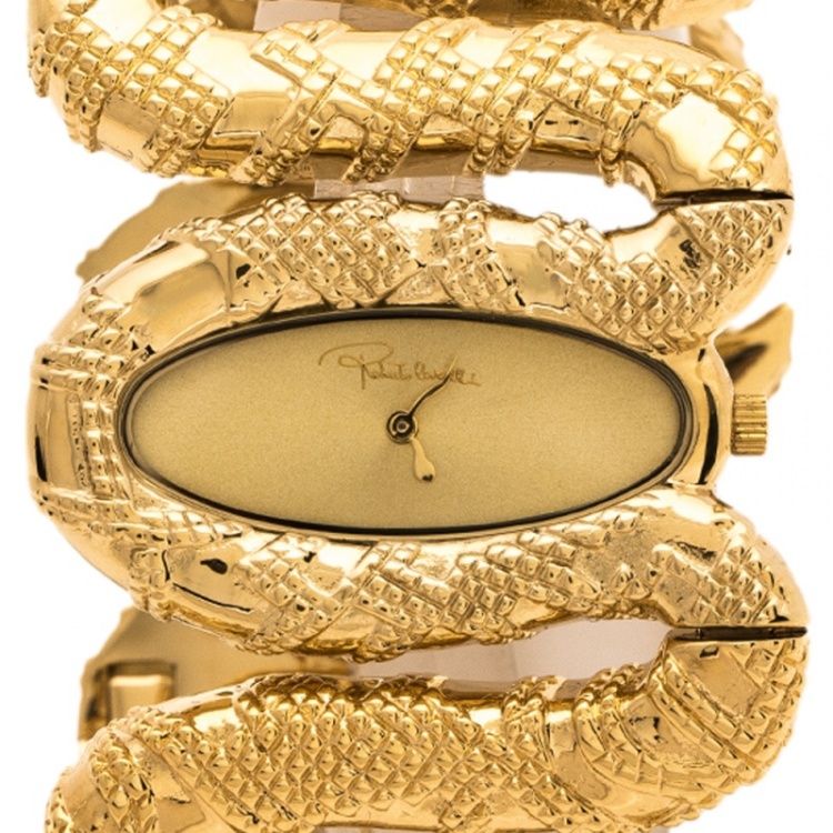 Pre Owned Roberto Cavalli Yellow Gold Plated Stainless Steel Cleopatra R7253195517 Women's Wristwatch 40 mm