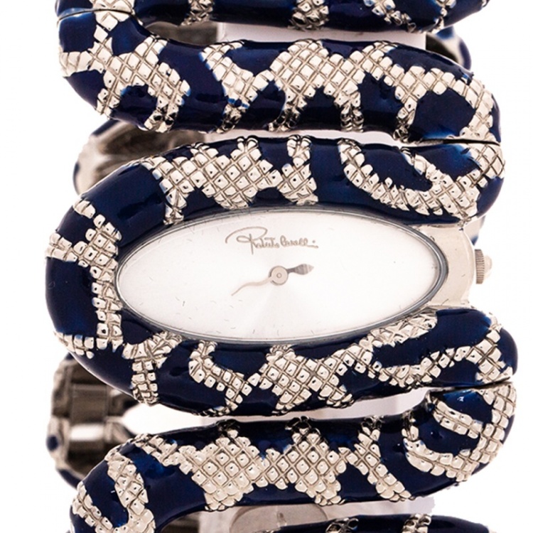 Pre Owned Roberto Cavalli Silver Stainless Steel Cleopatra R7253195635 Women's Wristwatch 40 mm