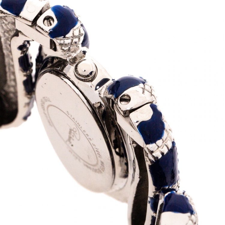 Pre Owned Roberto Cavalli Silver Stainless Steel Cleopatra R7253195635 Women's Wristwatch 40 mm