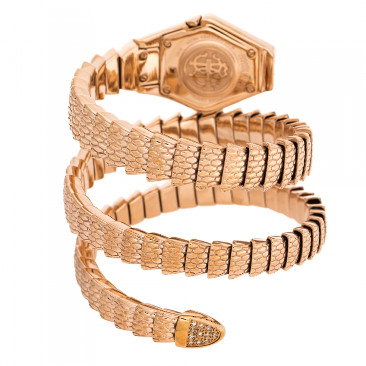 Pre Owned Roberto Cavalli By Franck Muller Mother Of Pearl Rose Gold Plated Stainless Steel Diamond Snake RV2L021M0051 Women's Wristwatch 23 mm