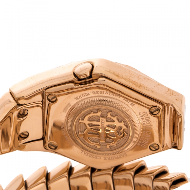 Pre Owned Roberto Cavalli By Franck Muller Mother Of Pearl Rose Gold Plated Stainless Steel Diamond Snake RV2L021M0051 Women's Wristwatch 23 mm