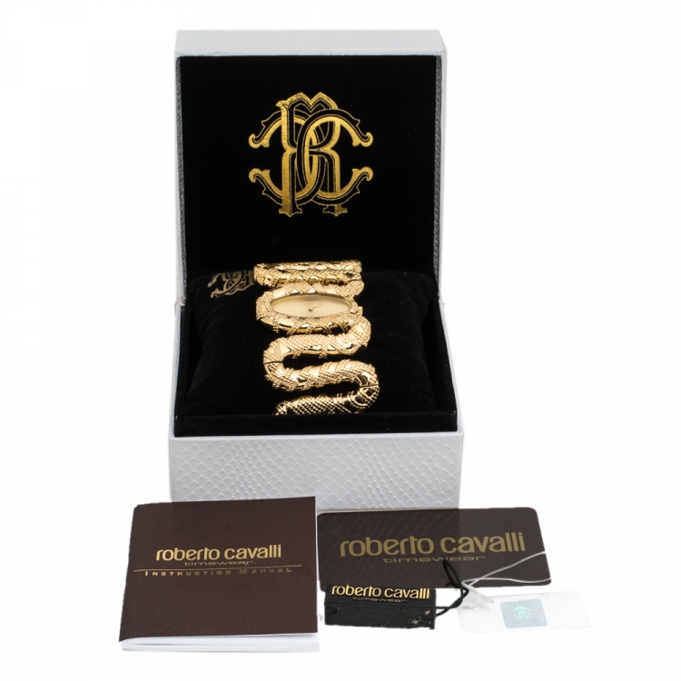 Pre Owned Roberto Cavalli Yellow Gold Plated Stainless Steel Cleopatra R7253195517 Women's Wristwatch 40 mm