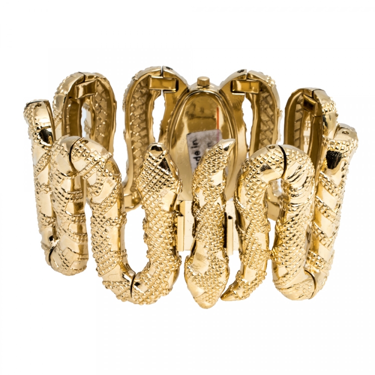 Pre Owned Roberto Cavalli Yellow Gold Plated Stainless Steel Cleopatra R7253195517 Women's Wristwatch 40 mm