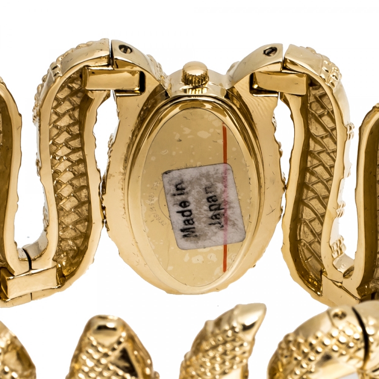 Pre Owned Roberto Cavalli Yellow Gold Plated Stainless Steel Cleopatra R7253195517 Women's Wristwatch 40 mm