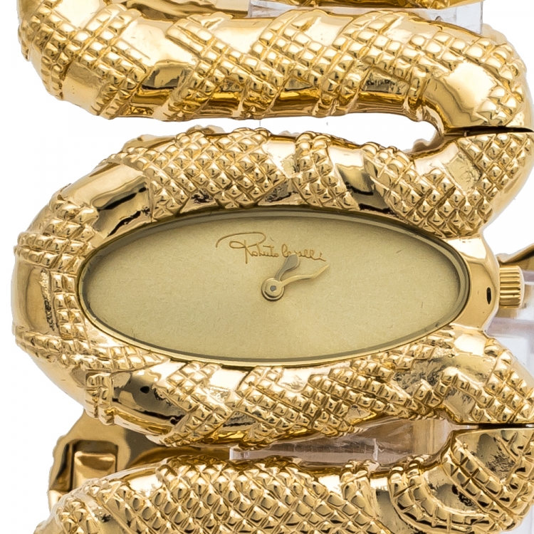 Pre Owned Roberto Cavalli Yellow Gold Plated Stainless Steel Cleopatra R7253195517 Women's Wristwatch 40 mm