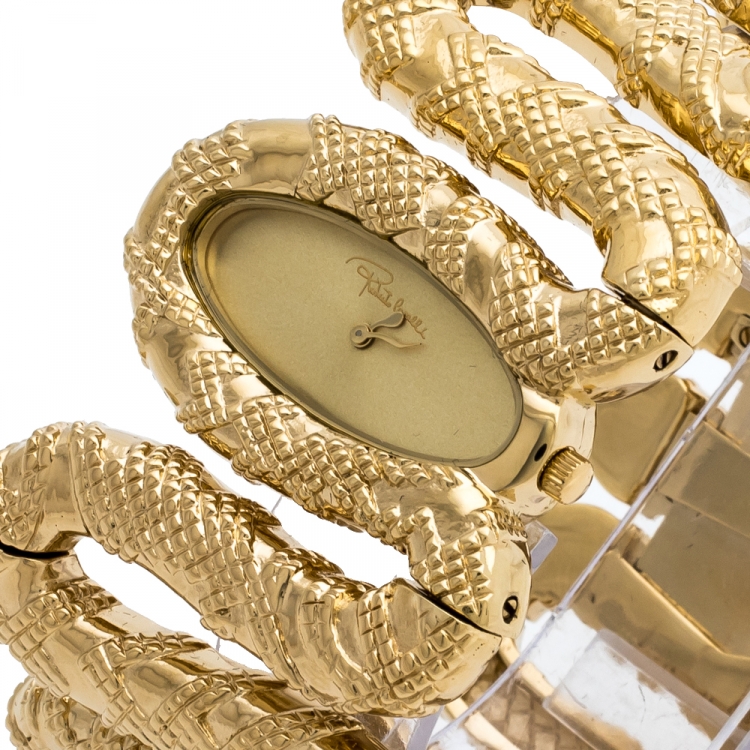 Pre Owned Roberto Cavalli Yellow Gold Plated Stainless Steel Cleopatra R7253195517 Women's Wristwatch 40 mm