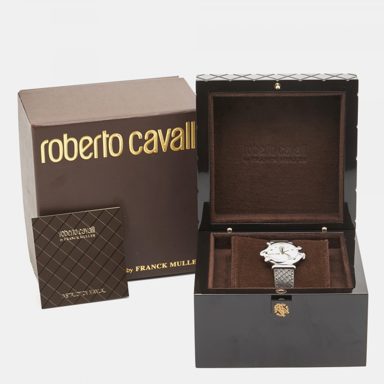 Pre Owned Roberto Cavalli by Franck Muller Mother of Pearl Stainless Steel Leather 2L020 Women's Wristwatch 35 mm