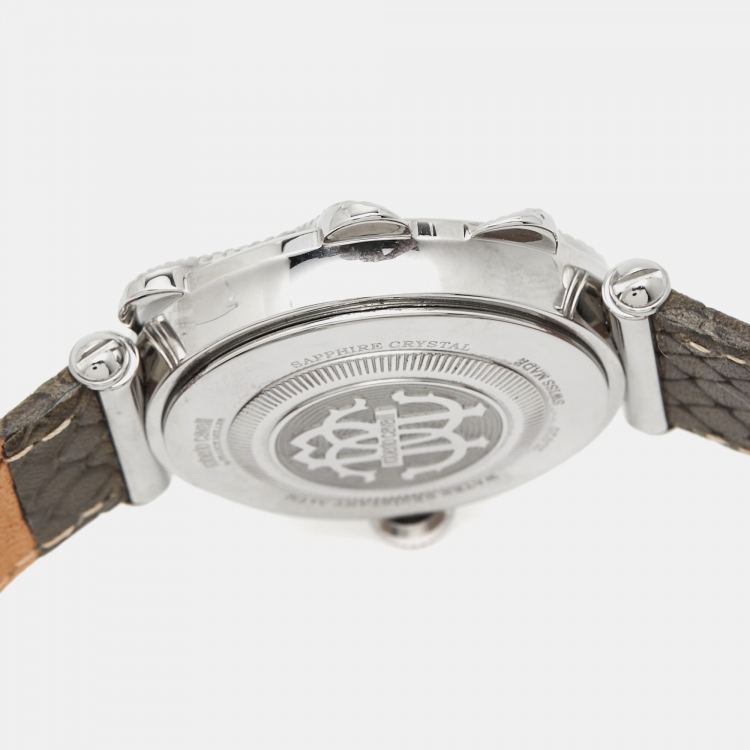Pre Owned Roberto Cavalli by Franck Muller Mother of Pearl Stainless Steel Leather 2L020 Women's Wristwatch 35 mm