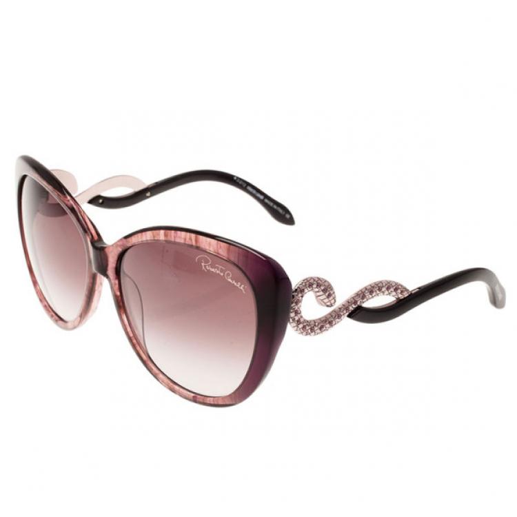 Pre Owned Roberto Cavalli Purple Leopard Frame Serpent Kurumba Cat Eye Sunglasses