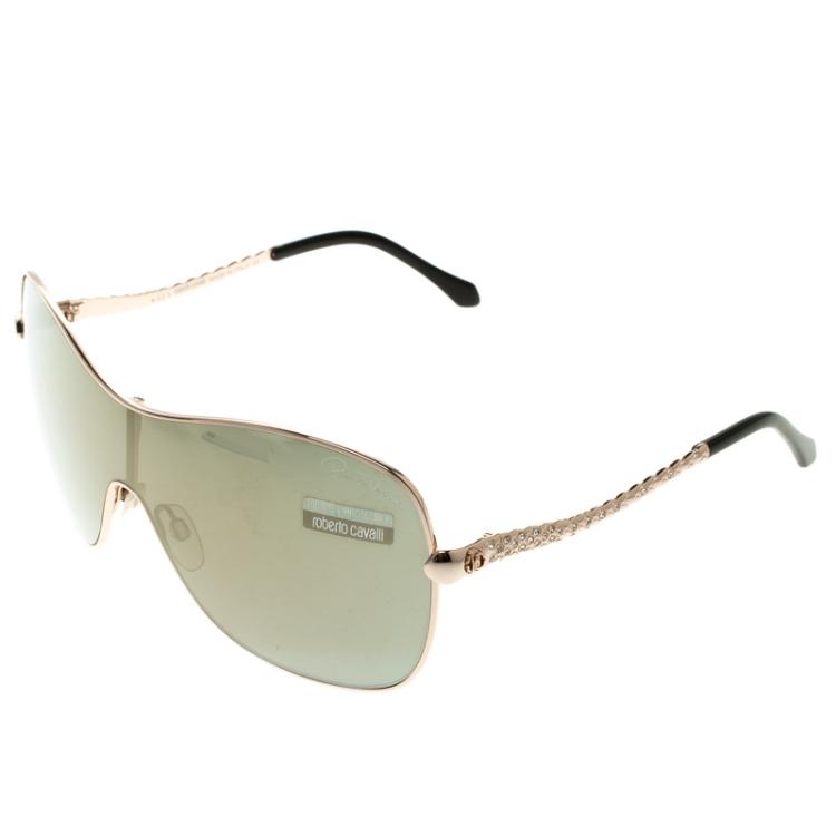 Pre Owned Roberto Cavalli Gold 739S Agena Shield Sunglasses