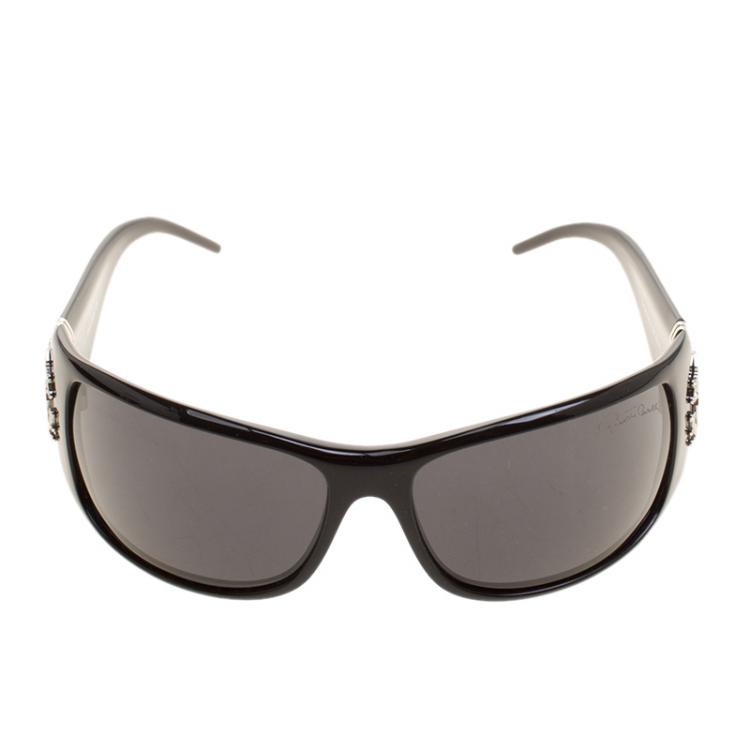 Pre Owned Roberto Cavalli Black 226S Cerbero Rectangular Sunglasses
