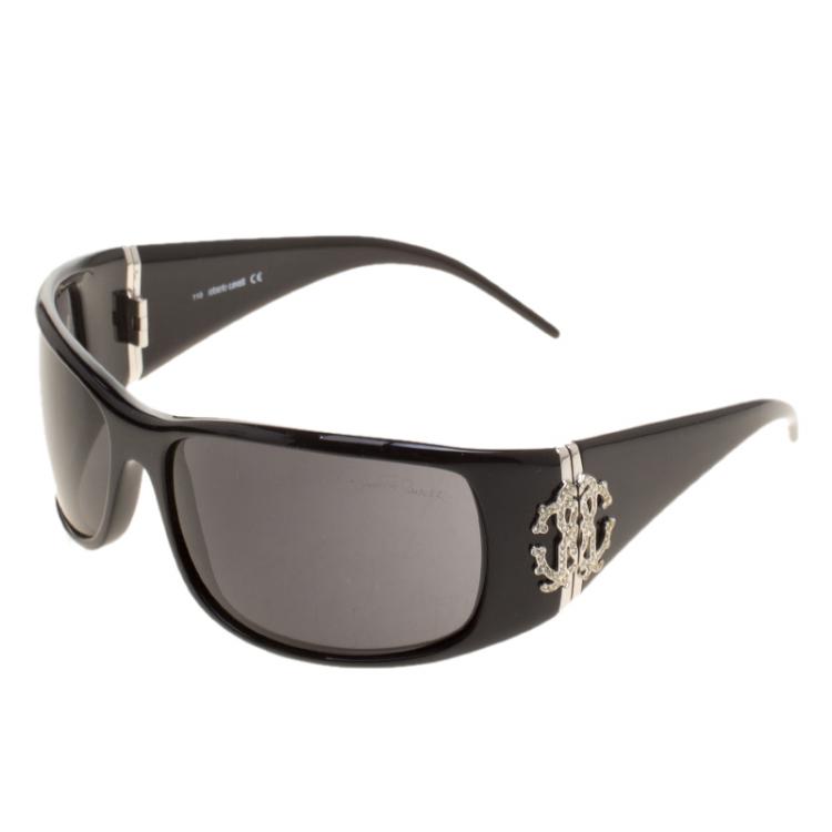 Pre Owned Roberto Cavalli Black 226S Cerbero Rectangular Sunglasses