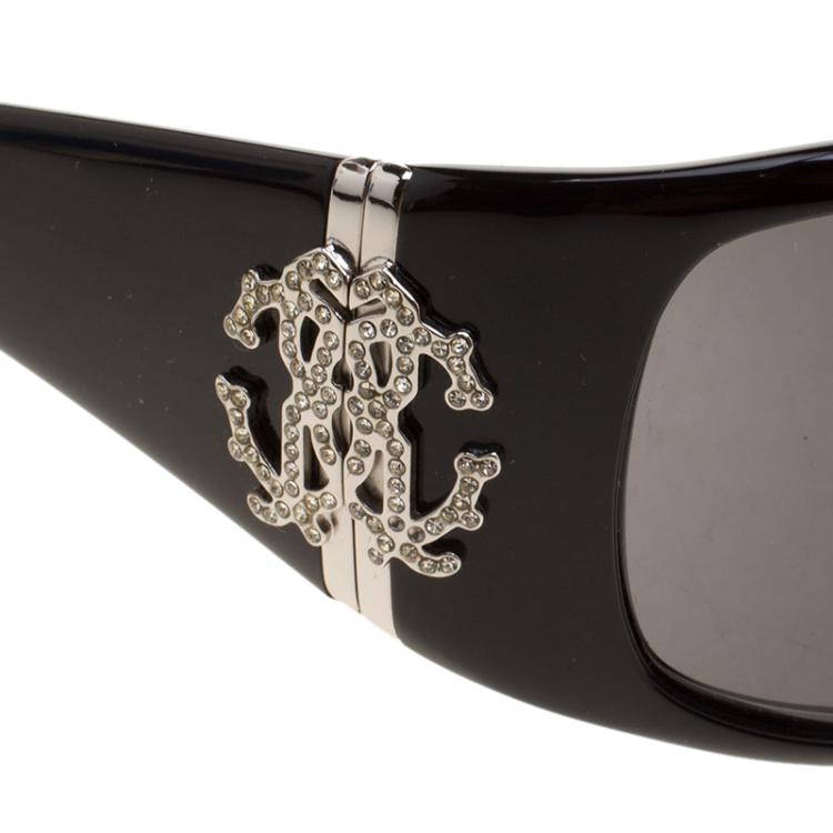 Pre Owned Roberto Cavalli Black 226S Cerbero Rectangular Sunglasses