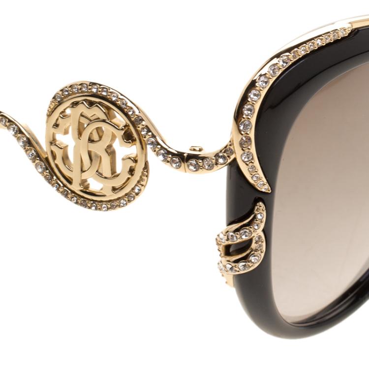 Pre Owned Roberto Cavalli Black/Gold 1073 03B Cateye Sunglasses