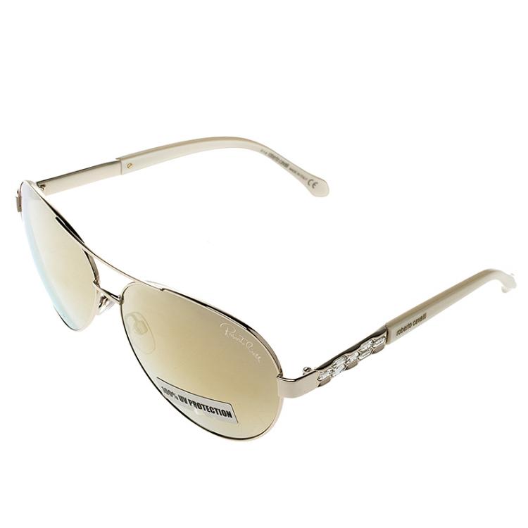Pre Owned Roberto Cavalli Gold Merga 905S Reflective Aviator Sunglasses