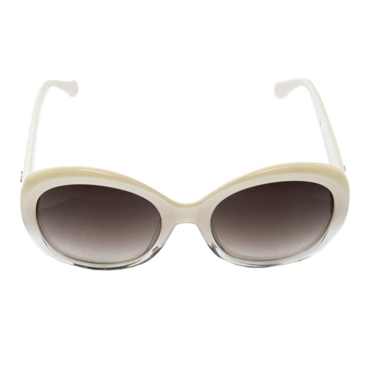 Pre Owned Roberto Cavalli Pearl/Brown 983S Tejat Round Sunglasses