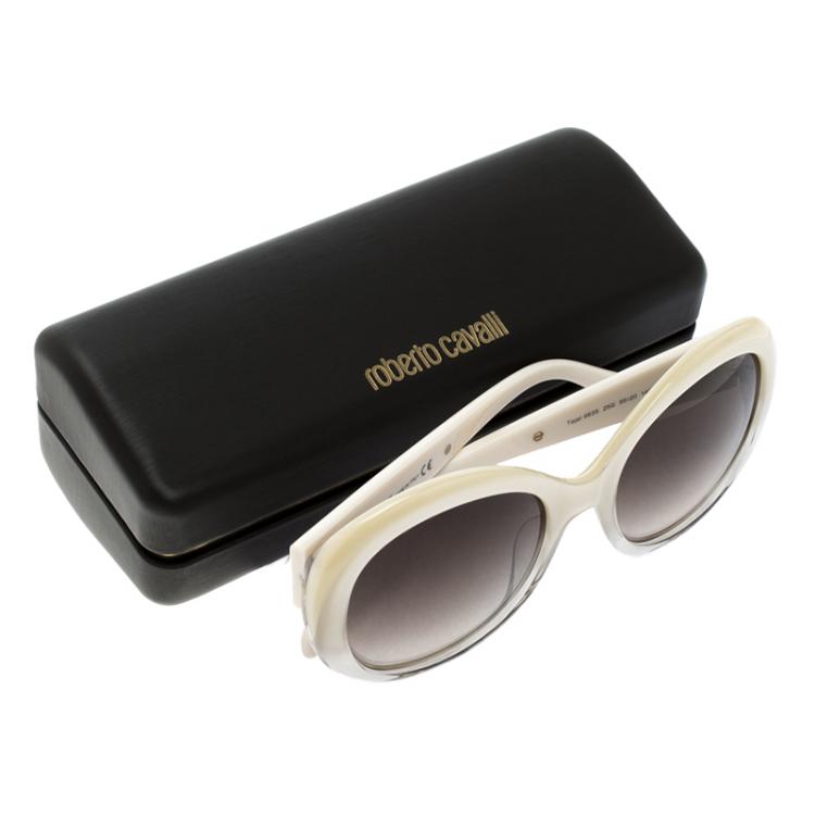 Pre Owned Roberto Cavalli Pearl/Brown 983S Tejat Round Sunglasses
