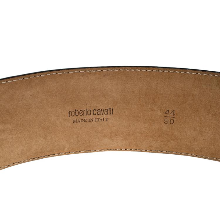 Pre Owned Roberto Cavalli Brown Python Lion Buckle Belt 90cm