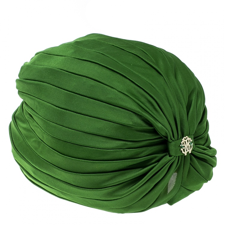 Pre Owned Roberto Cavalli Green Ruched Jersey Turban