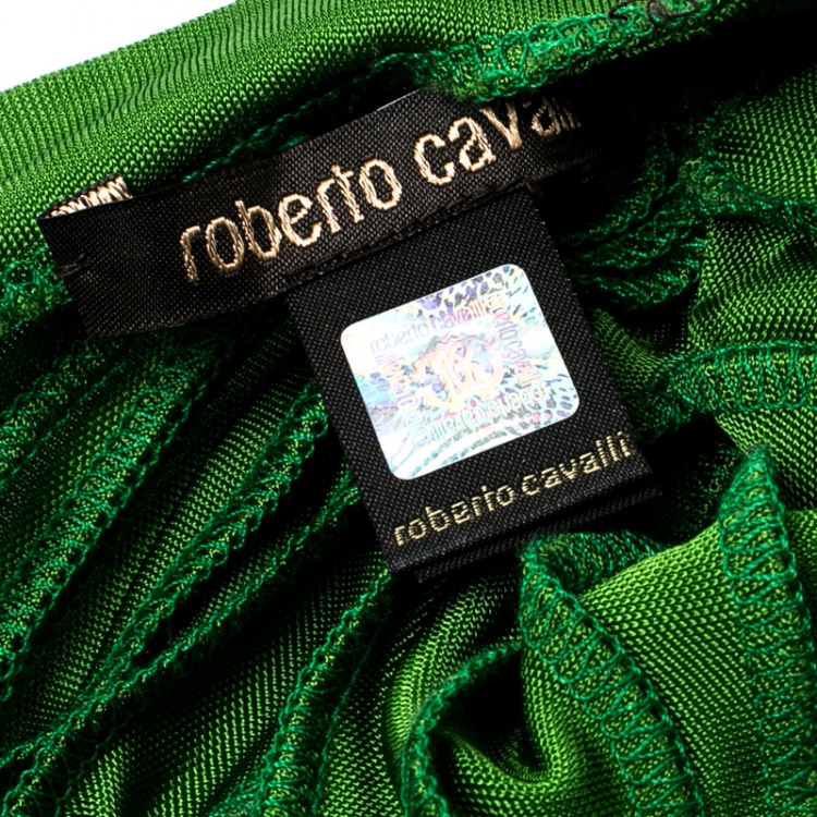 Pre Owned Roberto Cavalli Green Ruched Jersey Turban