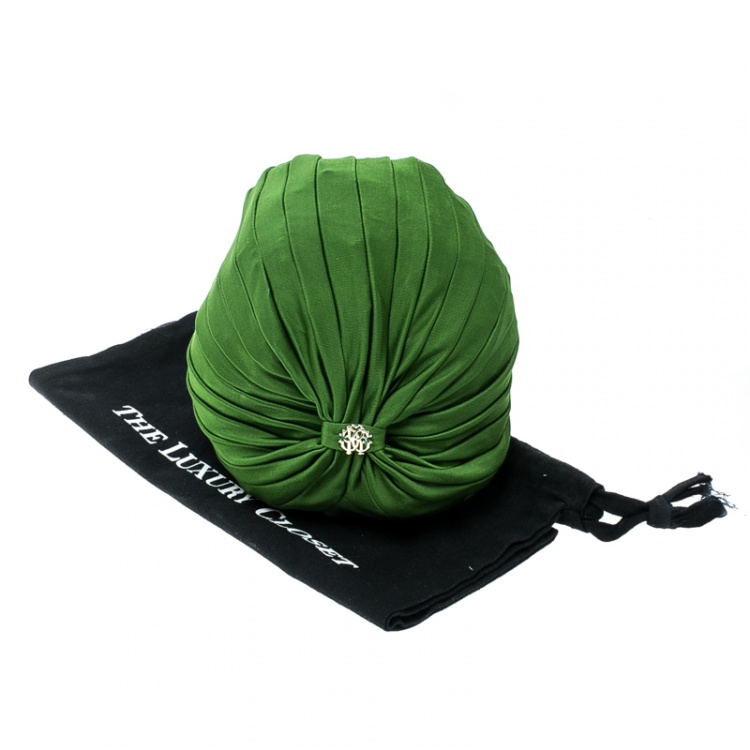 Pre Owned Roberto Cavalli Green Ruched Jersey Turban