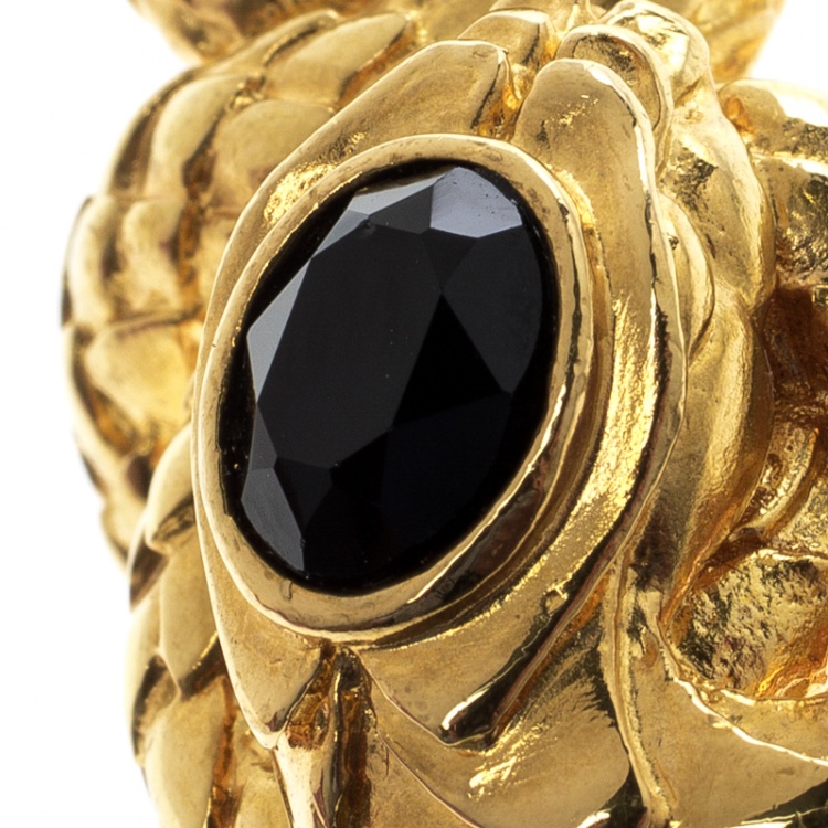 Pre Owned Roberto Cavalli Crystal Snake Gold Tone Adjustable Cocktail Ring Size 53