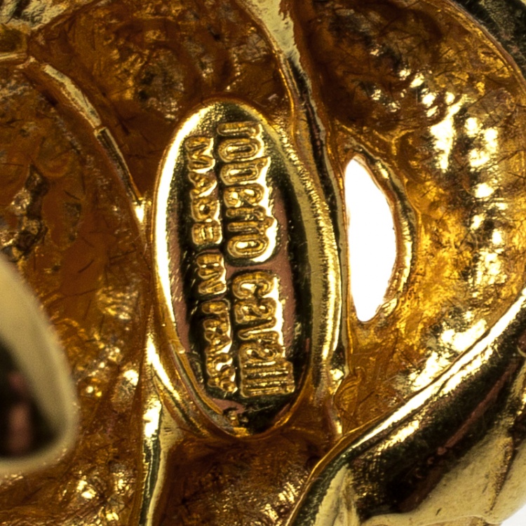 Pre Owned Roberto Cavalli Crystal Snake Gold Tone Adjustable Cocktail Ring Size 53